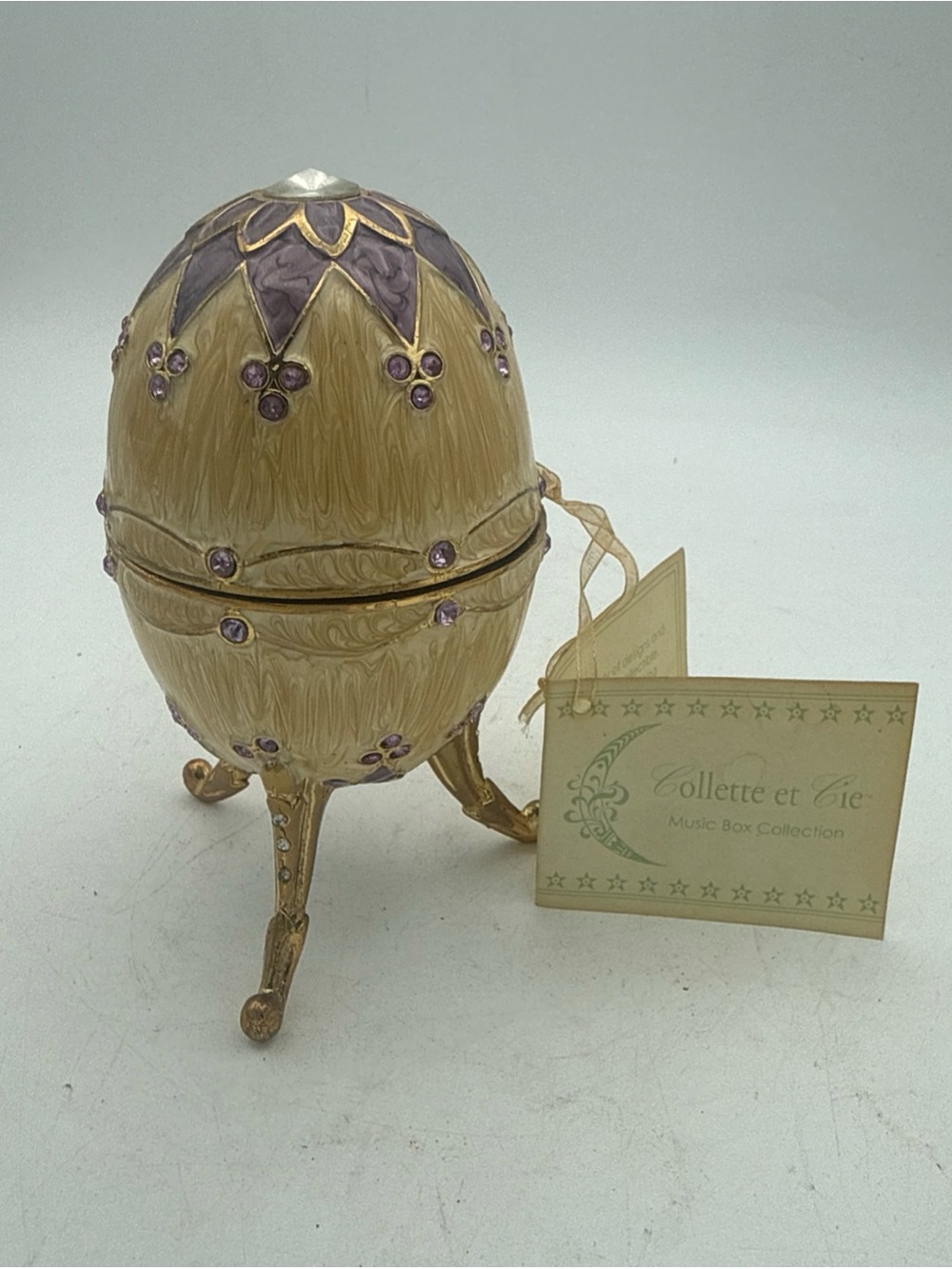 VTG Collette et Cie Enamel Jeweled Egg Trinket Music Box Eine Kleine Nachtmusik